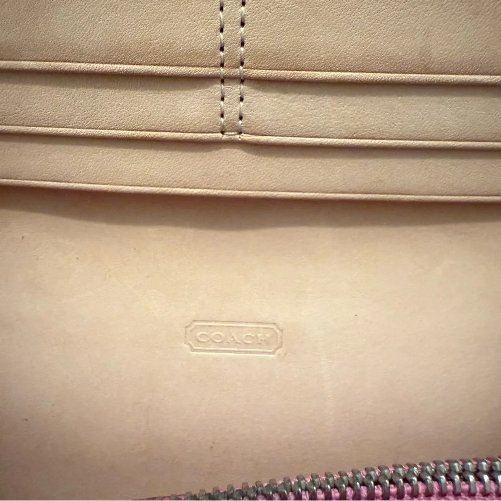 COACH Pink Signature C Monogram Canvas French Flap Bifold Wallet Suede Strap Y2K - Picture 4 of 6